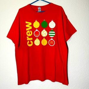 Vintage McDonald’s Tee Shirt Red Christmas Tree Ornaments Crew Holiday Oversized